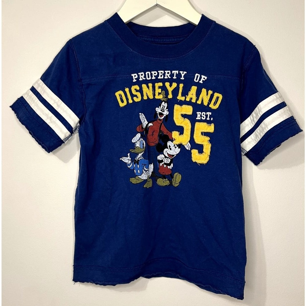 Kids Disneyland Est 55 Mickey Donald‎ Goofy Jersey T Shirt Blue XS